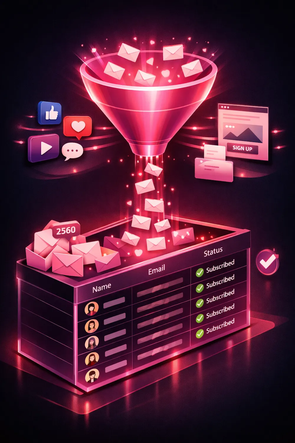 Email list building funnel converting website visitors and sign-ups into verified subscribers