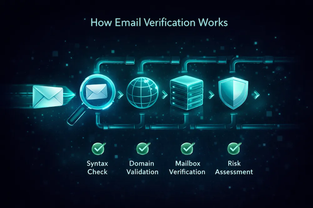 How email verification works: syntax check, domain validation, mailbox verification, risk assessment