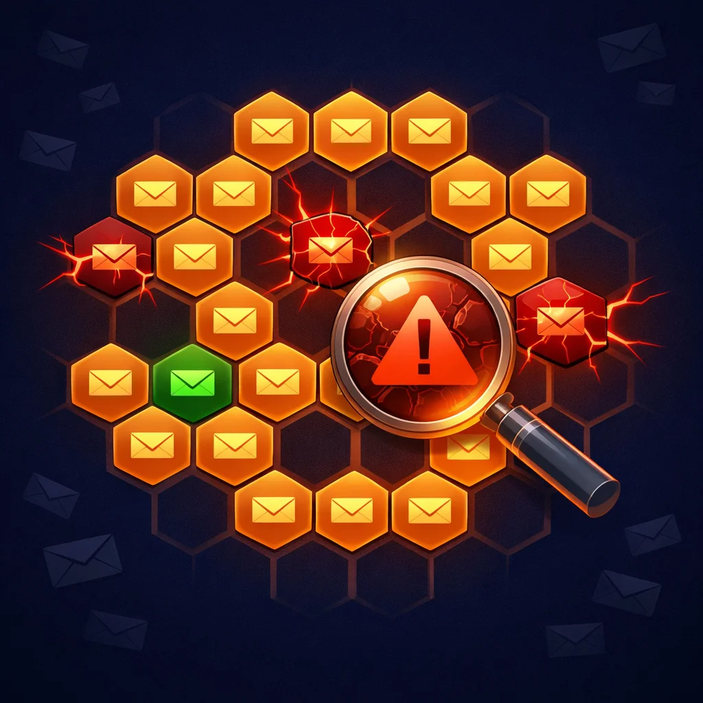 Spam traps hidden in email list honeycomb grid