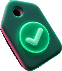 Glowing price tag with a checkmark